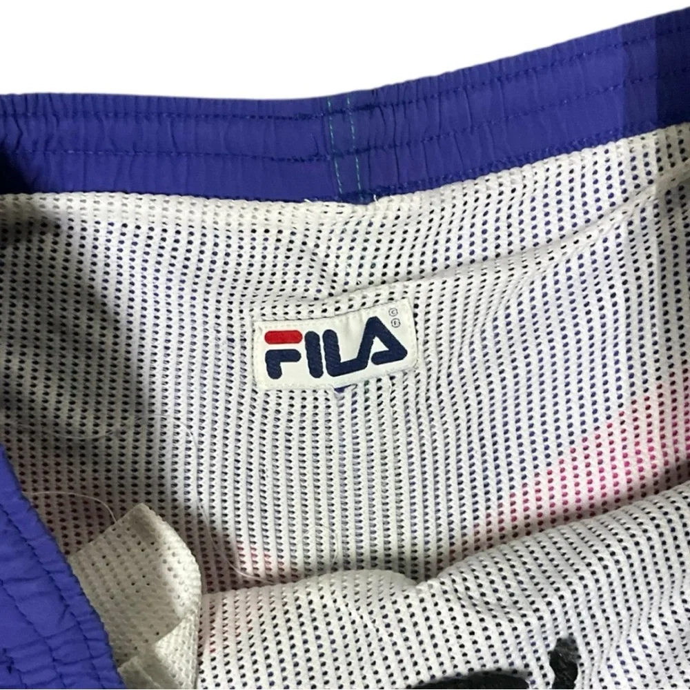 💥 Vintage FILA 80s Colorblock Swim Shorts | Teal Pink‎ Purple Retro Logo M